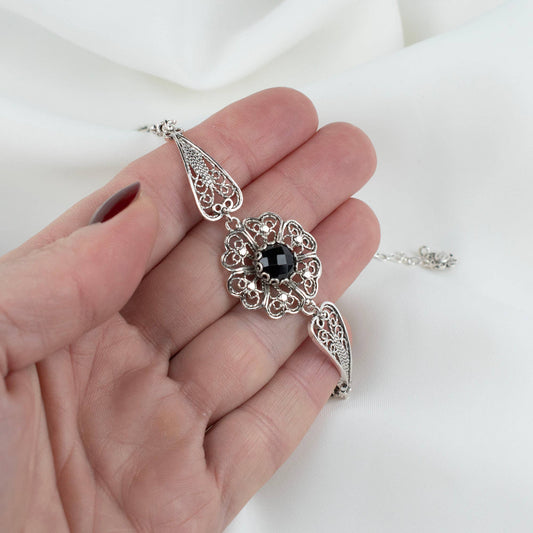 Sterling Silver Clover Flower Woman Link Bracelet: Turquoise