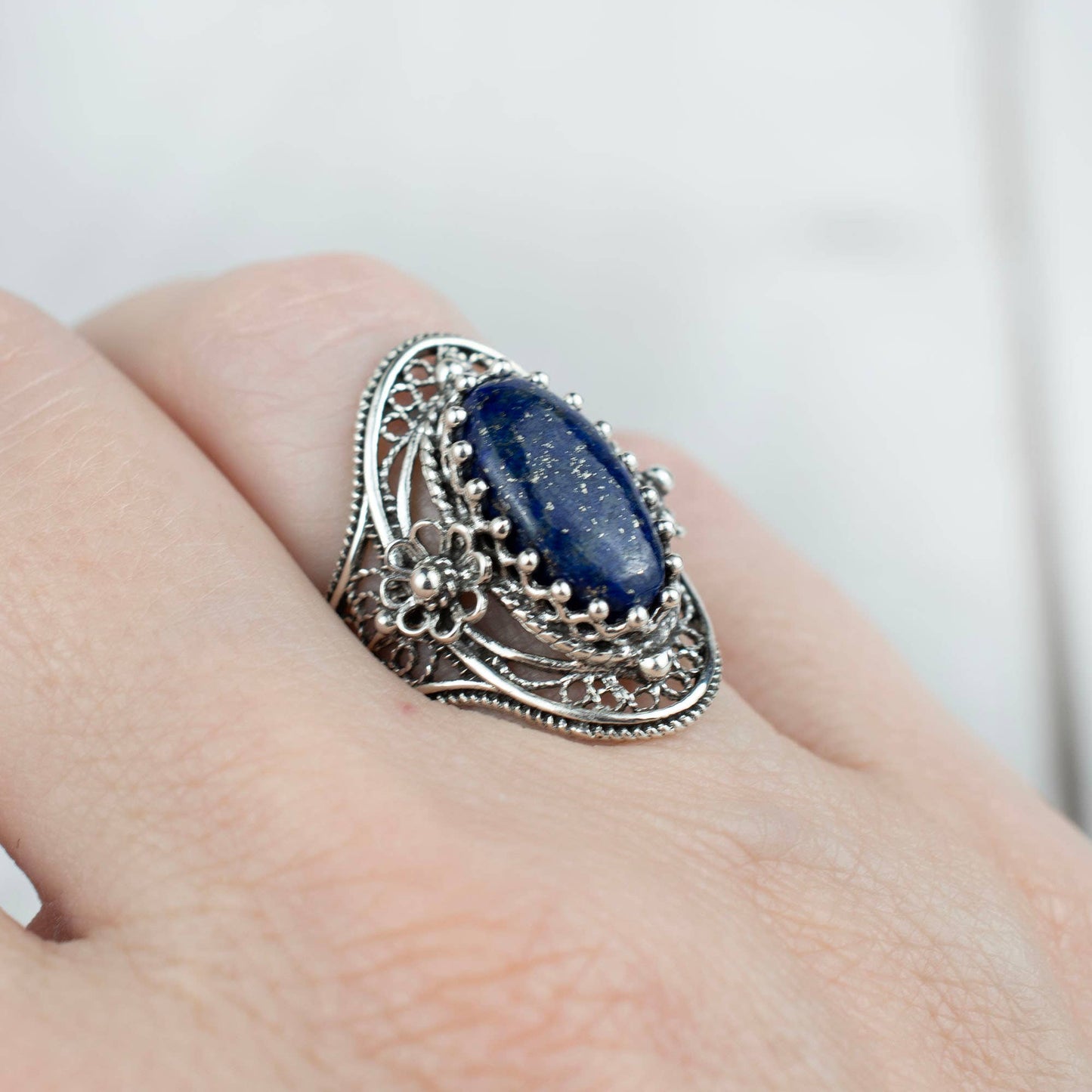 Lapis Lazuli Gemstone Women Sterling Silver Ring: Lapis Lazuli / 9