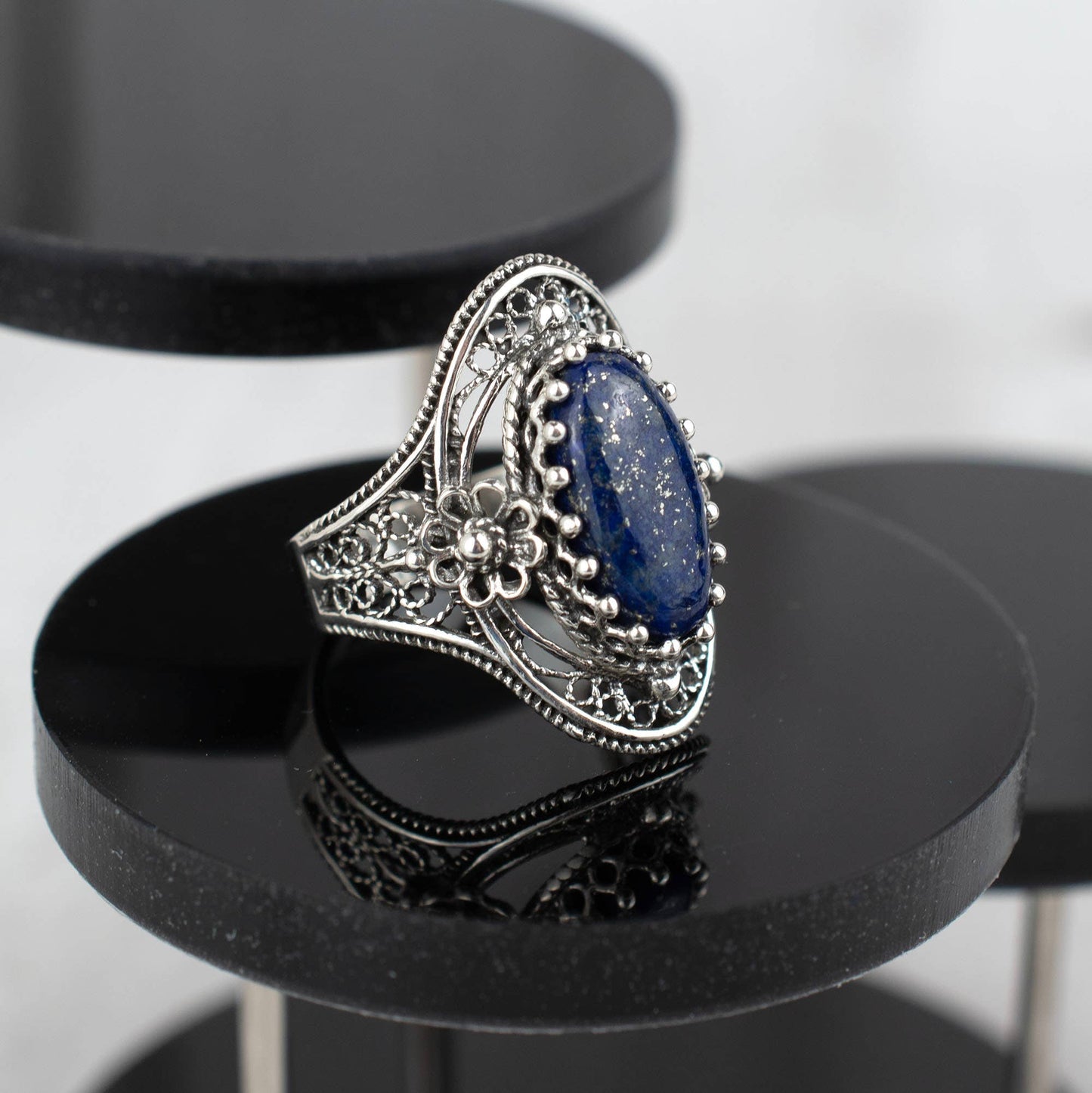 Lapis Lazuli Gemstone Women Sterling Silver Ring: Lapis Lazuli / 9