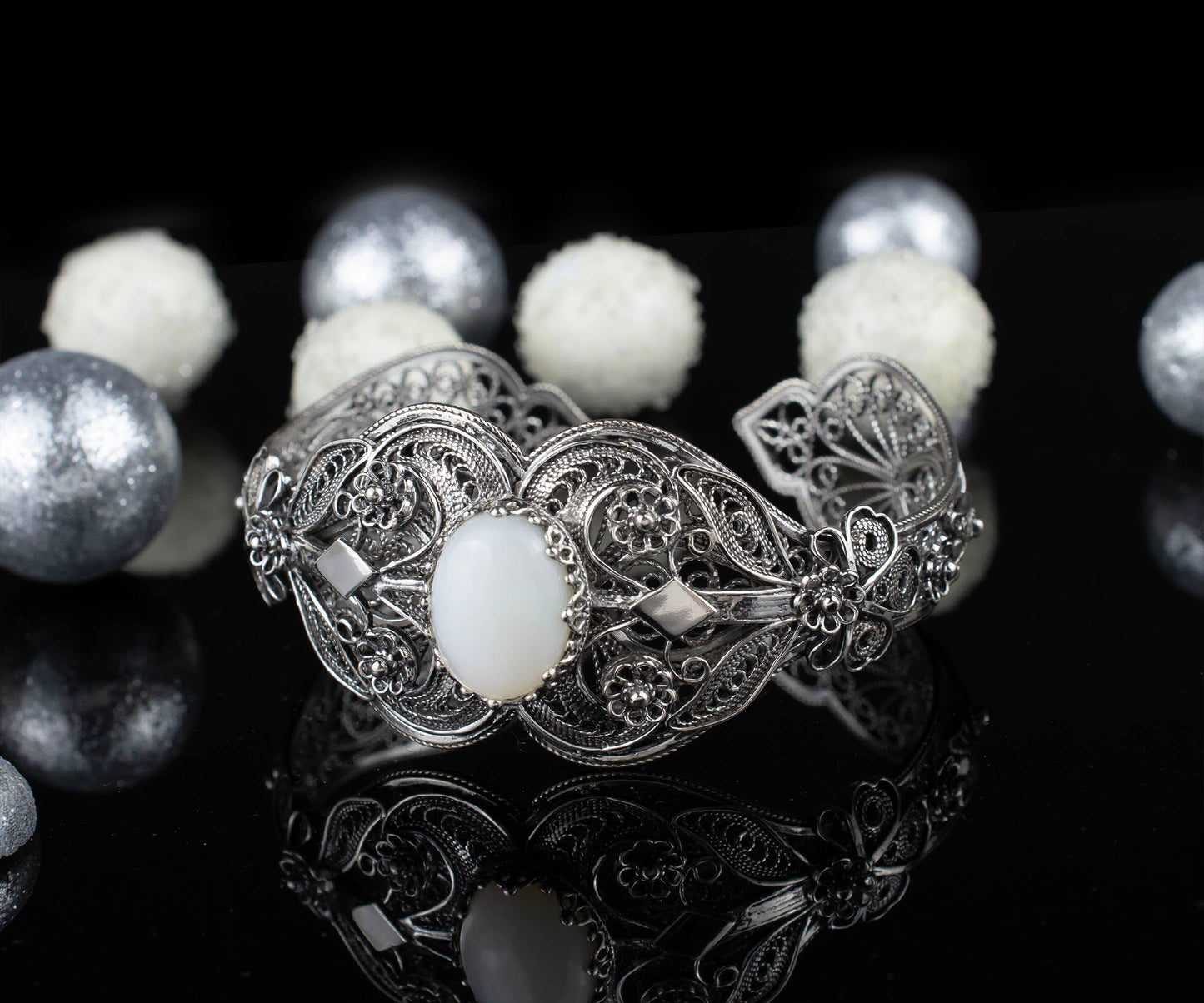 Sterling Silver Art Mother of Pearl Cuff Bracelet