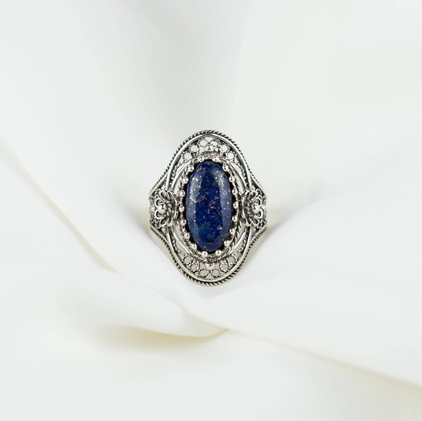 Lapis Lazuli Gemstone Women Sterling Silver Ring: Lapis Lazuli / 9