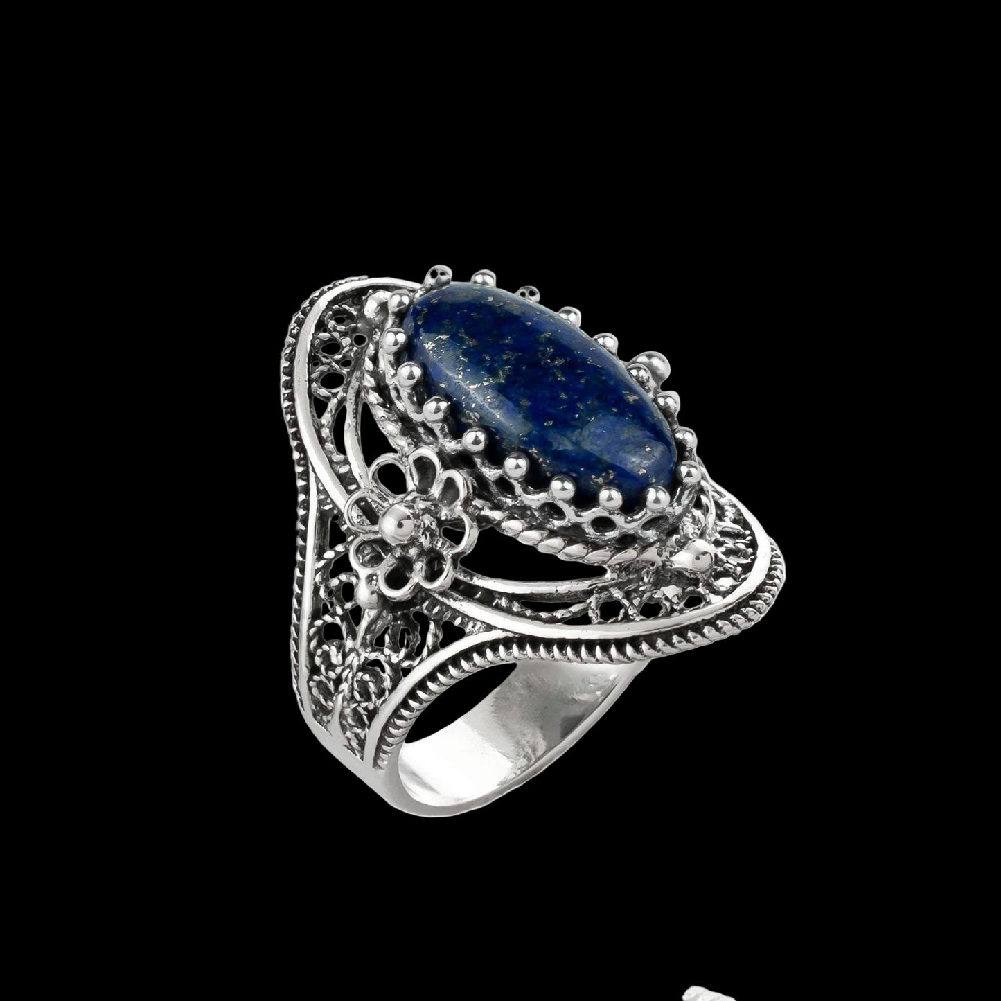 Lapis Lazuli Gemstone Women Sterling Silver Ring: Lapis Lazuli / 9