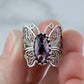 Art Amethyst Gemstone Women Butterfly Sterling Silver Ring: Amethyst / 8