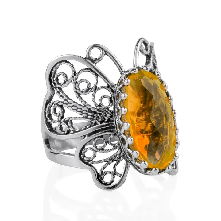 Filigree Gemstone Butterfly Ring .925