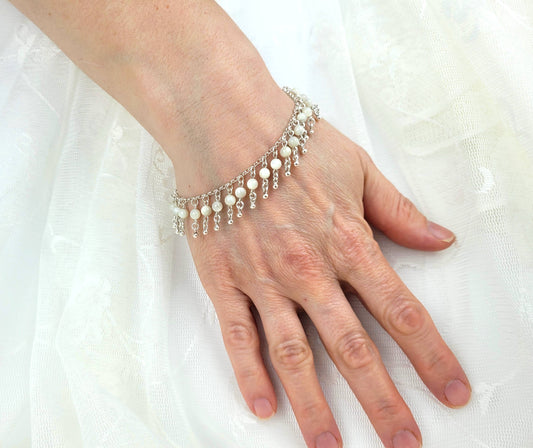 Sterling Silver Women Charm Beaded Adjustable Bracelet: Mother of Pearl