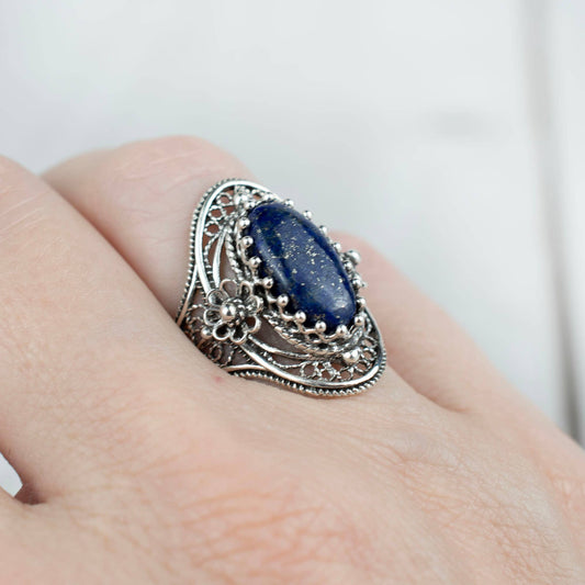 Lapis Lazuli Gemstone Women Sterling Silver Ring: Lapis Lazuli / 9