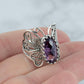 Art Amethyst Gemstone Women Butterfly Sterling Silver Ring: Amethyst / 8