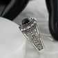 Filigree Art Daisy Figured Black Onyx Gemstone Women Sterling Silver Cocktail Ring: 9.5