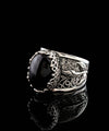 Filigree Art Black Onyx Gemstone Tulip Detailed Women Sterling Silver Statement Ring: Black Onyx / 8