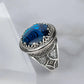 Filigree Art Blue Abalone Gemstone Women Sterling Silver Statement Ring: Blue Abalone / 11