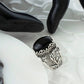 Filigree Art Black Onyx Gemstone Tulip Detailed Women Sterling Silver Statement Ring: Black Onyx / 8