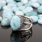Filigree Art Larimar Gemstone Tulip Detailed Women Sterling Silver Statement Ring: 9