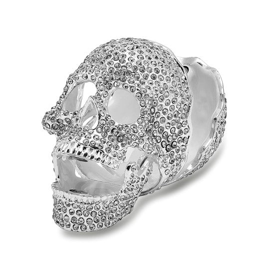 Luxury Giftware Pewter Bejeweled Crystals Silver-tone Enameled TREASURE TROVE Full Crystal Skull Trinket Box with Matching 18 Inch Necklace