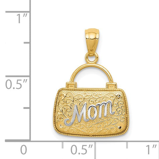 14K with Rhodium 3D Reversible Mom Handbag Pendant (Pendant only)