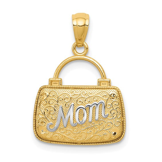 14K with Rhodium 3D Reversible Mom Handbag Pendant (Pendant only)