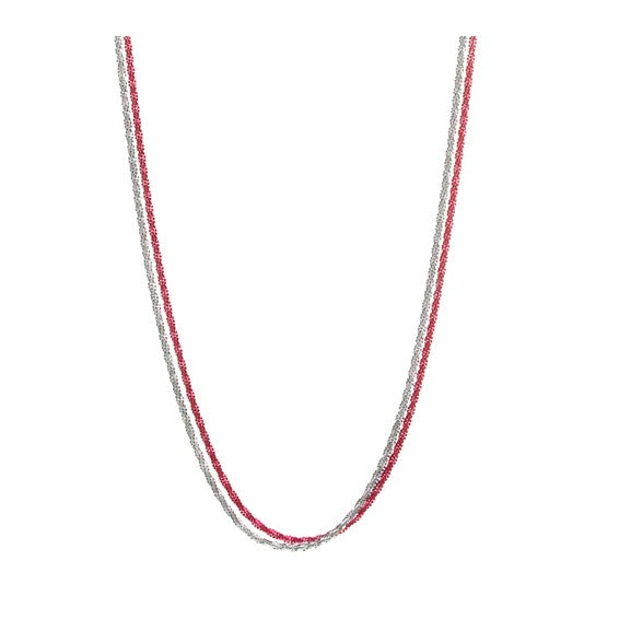 Sterling Silver Rhodium and Red-plated 2-Strand Adjustable Necklace 20in