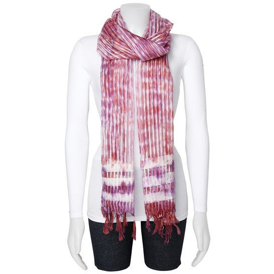 Burgundy/Purple/White Sheer Stripe Viscose Fashion Scarf