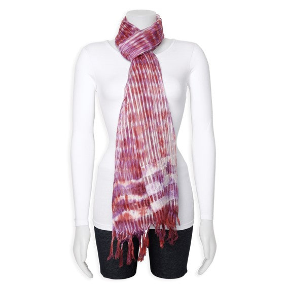 Burgundy/Purple/White Sheer Stripe Viscose Fashion Scarf