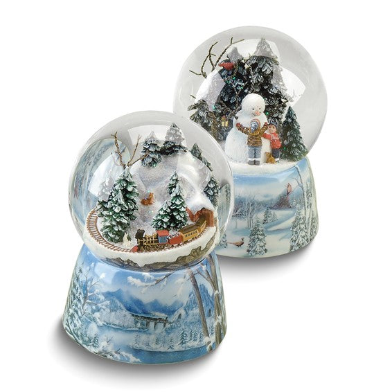 Glitterdome Musical (Plays I'll Be Home For Christmas and Winter Wonderland) Snowman and Train 2-piece Set