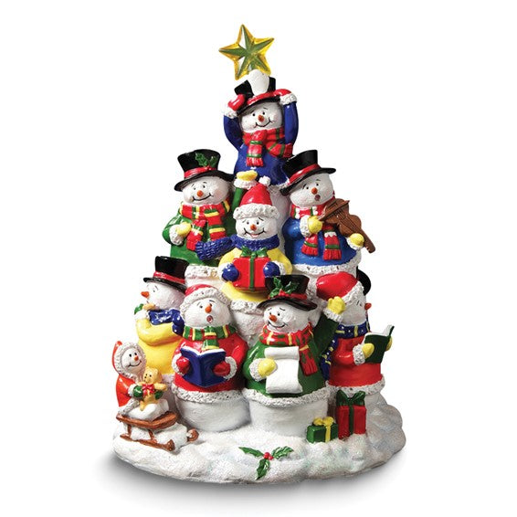 San Francisco Music Box Snowman Tree Lighted Figurine - Plays 8 Holiday Tunes