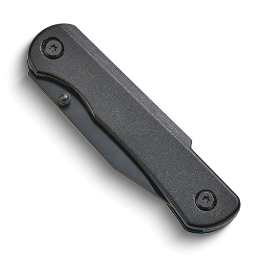 Black-plated Stainless Steel with Blue Edge Trim and Black Aluminum Handle Locking Pocket Knife