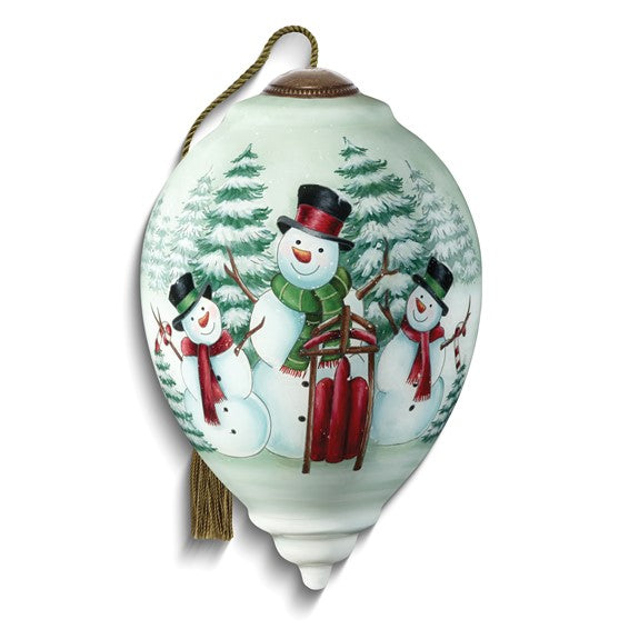 Bigger - Neqwa Art Merry Snowman by Emma Leach Hand-painted Glass Ornament