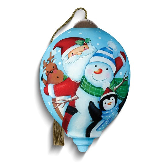 Neqwa Art Santa's Polar Pals by Emma Leach Hand-painted Glass Ornament