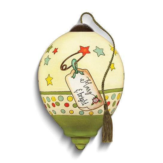 Neqwa Art BABY'S 1st CHRISTMAS Merry and Bright 1st Christmas by Nancy Mink Hand-painted Glass Ornament