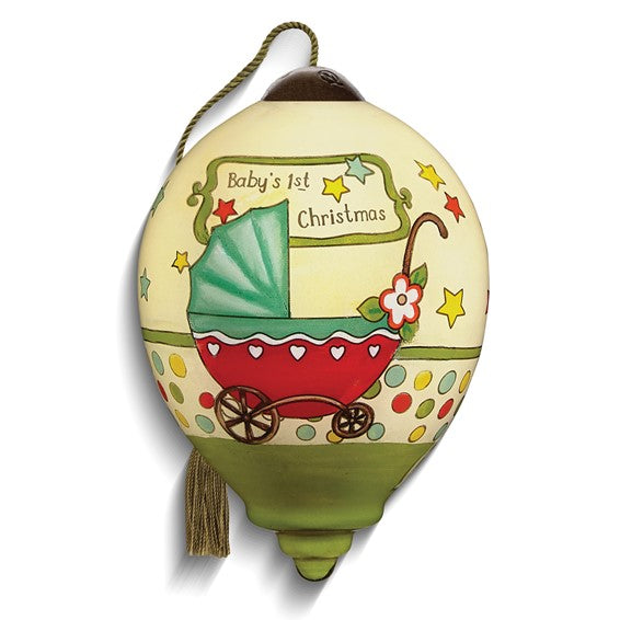 Neqwa Art BABY'S 1st CHRISTMAS Merry and Bright 1st Christmas by Nancy Mink Hand-painted Glass Ornament