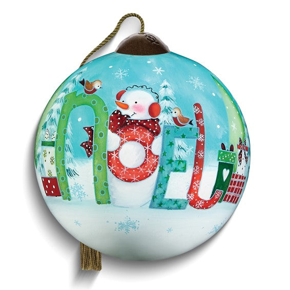 Neqwa Art Snowman NOEL by Helz Cuppleditch Hand-painted Glass Ornament