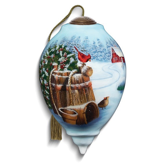 Bigger - Neqwa Art Woodland Cardinals by Simon Treadwell Hand-painted Glass Ornament