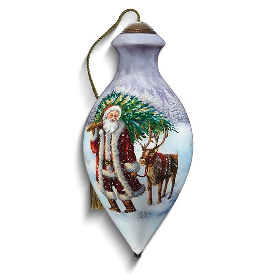 Bigger - Neqwa Art Santa's Winter Wonderland by Marcello Corti Hand-painted Glass Ornament