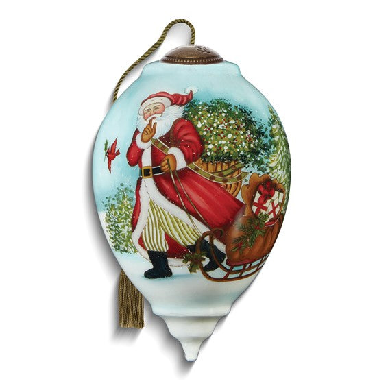 Bigger - Neqwa Art Santa Is On His Way by Susan Winget Hand-painted Glass Ornament