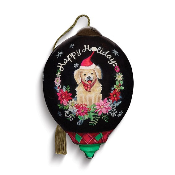 Neqwa Art We Woof You a Merry Christmas by Sarah Summers Hand-painted Glass Ornament