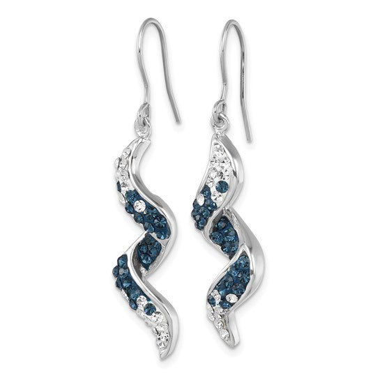 Sterling Silver Rhodium-Plated Long Twirl Crystal Wave Dangle Earrings