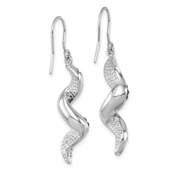 Sterling Silver Rhodium-Plated Long Twirl Crystal Wave Dangle Earrings