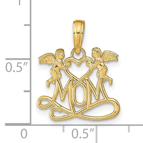 14K Polished MOM with Heart and Angels Pendant (Pendant only)