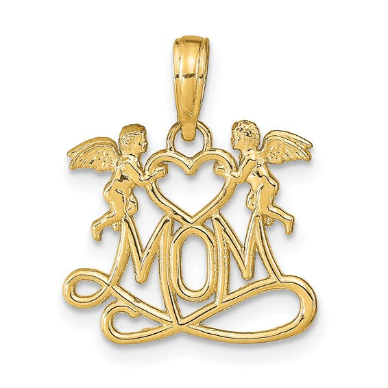 14K Polished MOM with Heart and Angels Pendant (Pendant only)