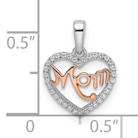 14k Two-tone Diamond White and Rose Mom Heart Pendant (Pendant only)