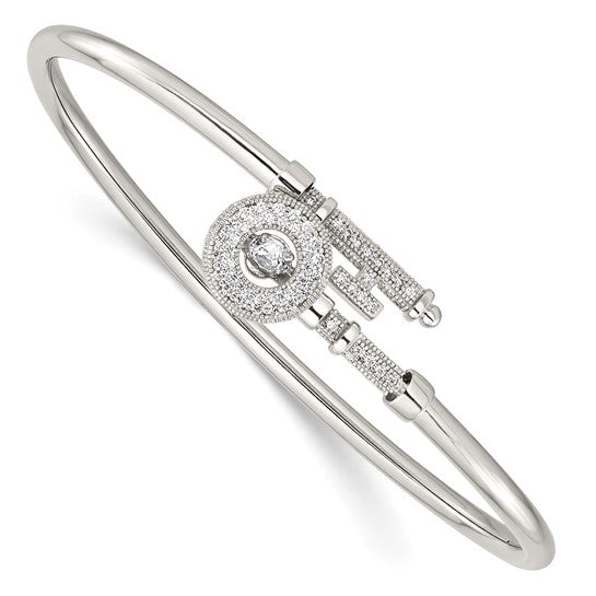 Sterling Silver Platinum-plated Swarovski and Vibrant CZ Key Bangle