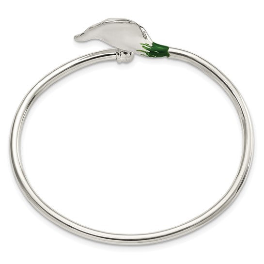 Sterling Silver Polished Enameled Lily Flexible Bangle