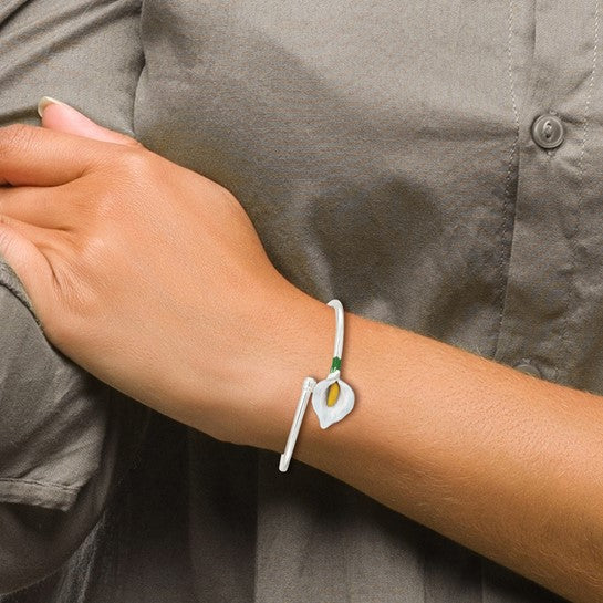 Sterling Silver Polished Enameled Lily Flexible Bangle