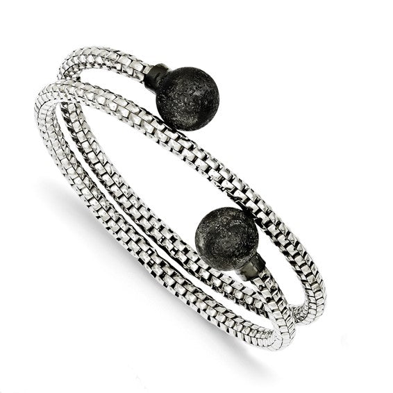 Sterling Silver Textured with Black Rhodium Plating Wrap Bangle