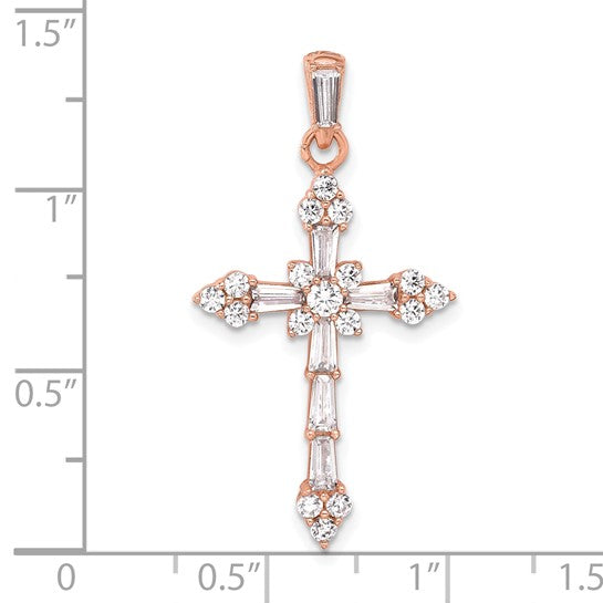 Sterling Silver Rose-tone CZ Cross Pendant Only