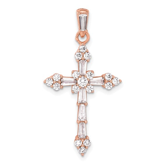 Sterling Silver Rose-tone CZ Cross Pendant Only