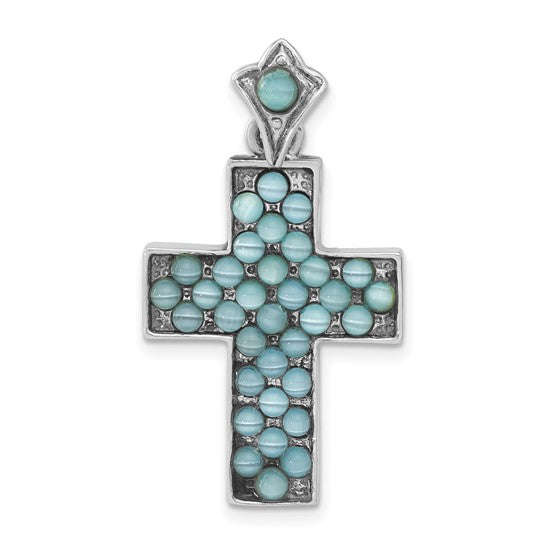 Sterling Silver Cats Eye Cross Pendant 18-20 inch Chain with Magnetic Clasp