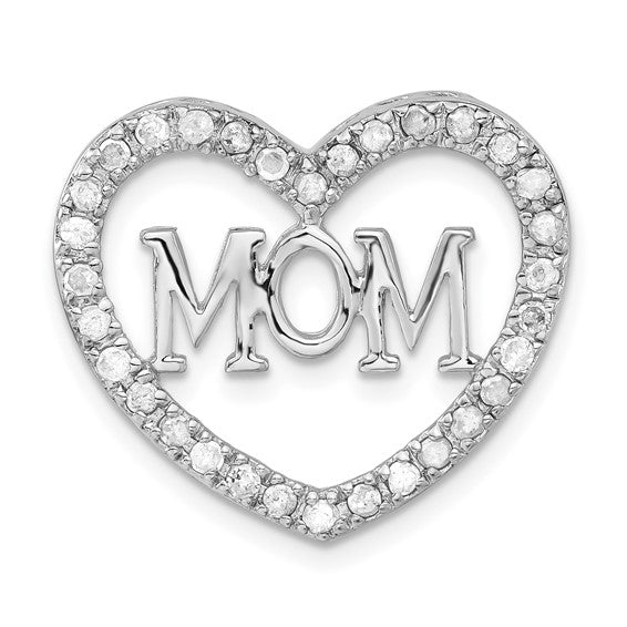 Sterling Silver Polished CZ Mom Heart Slide (Pendant only)