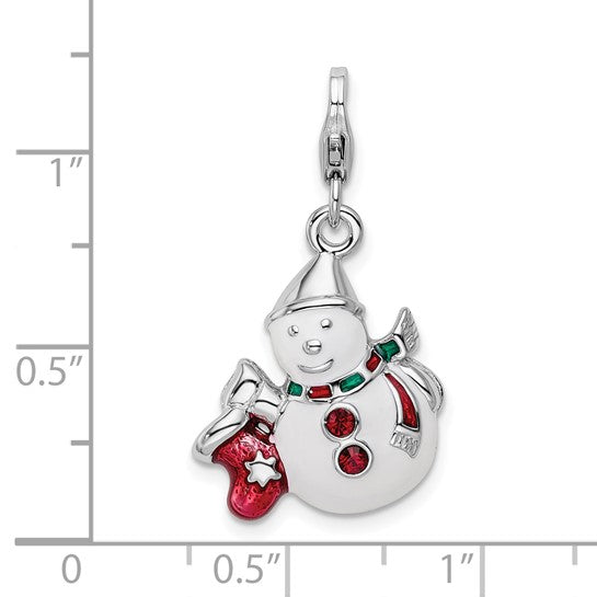 Amore La Vita Sterling Silver Rhodium-plated Polished 3-D Enameled Crystal From Swarovski Snowman Charm with Fancy Lobster Clasp