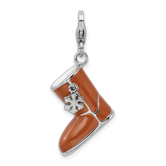 Amore La Vita Sterling Silver Rhodium-plated Polished 3-D Enameled Snow Boot Charm with Fancy Lobster Clasp