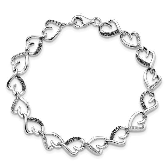 Sterling Silver Rhodium-plated Black and .17 White Diamond Heart Infinity 7.5 Inch Bracelet